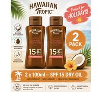 2x Hawaiian Tropic Glowing Protection Dry Oil SPF 15 100ml Tanning Oil