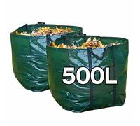 2x Heavy Duty Garden Waste Bags - Extra Large 500L Reusable Waterproof Sacks for Grass, Leaves, Rubbish, Branches - Strong Handles - by Speedwellstar