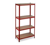 2x heavy-duty shelving unit, modular storage shelves, 4 tiers, red, 700 kg set