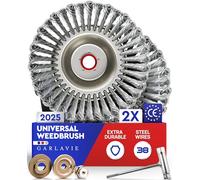 2X Heavy Duty Universal Weed Brush Head for Weeds and Moss 25,4mm Bore | Two 20.3cm steel wire heads for mechanical removal of moss and weeds with compatible brush cutters.