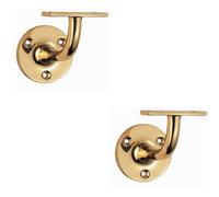 2x Heavyweight Handrail Bannister Bracket 80mm Projection Polished Brass
