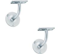 Loops 2 PACK | Heavyweight Handrail Bannister Bracket - 80mm Projection - Satin Chrome | Stair Handrail Support Bannister - Strong & Secure Wall Mounted Grab Rail Bracket