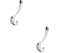 2x Heavyweight One Piece Hat & Coat Hook 76mm Projection Polished Chrome Loops Multi One Size
