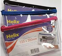 2x Helix Pencil Case PVC Coloured Zip 200x125mm Clear Assorted Ref M77040 (1 item, black, blue or pink zip)