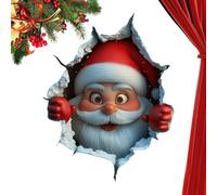 2X Holiday Wall Graphics,Christmas Wall Stickers,Jolly Santa Peeking Through Design,3D Peel Effect Santa Claus Breaking Through Decal,Seasonal Adhesive Art,Removable Walls Decor Stickers 25X24X0.1CM