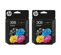 2x HP 308 Black & Colour Ink Cartridge Combo Packs For HP ENVY 6155 Printers