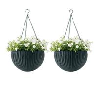 2x Keter Sphere Hanging Flower Pot Bowl Basket 2-Piece Set Chain Planter Rattan