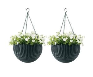 2x Keter Sphere Hanging Flower Pot Bowl Basket 2-Piece Set Chain Planter Rattan