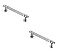 2x Knurled Bar Door Pull Handle 158 x 13mm 128mm Fixing Centres Chrome
