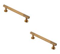 2x Knurled Bar Door Pull Handle 158 x 13mm 128mm Fixing Centres Satin Brass