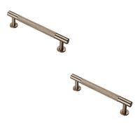 2x Knurled Bar Door Pull Handle 158 x 13mm 128mm Fixing Centres Satin Nickel