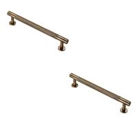 2x Knurled Bar Door Pull Handle 190 x 13mm 160mm Fixing Centres Antique Brass