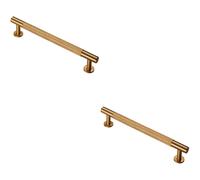 2x Knurled Bar Door Pull Handle 190 x 13mm 160mm Fixing Centres Satin Brass