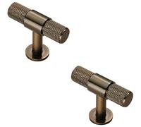 2x Knurled Cupboard T Shape Pull Handle 50 x 13mm Antique Brass Cabinet Handle