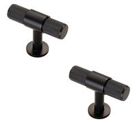 2x Knurled Cupboard T Shape Pull Handle 50 x 13mm Matt Black Cabinet Handle
