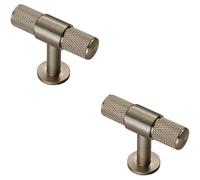 2x Knurled Cupboard T Shape Pull Handle 50 x 13mm Satin Nickel Cabinet Handle