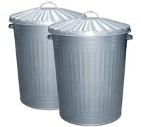 2x Large Galvanised Metal Bins with Dustbin Lids - 95 Litre Bins Ideal for Home, Kitchen, Outdoor Use and Animal Feed