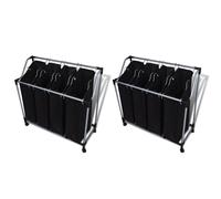 2x Laundry Sorters with Bags Black and Grey Clothes Storage Organiser vidaXL