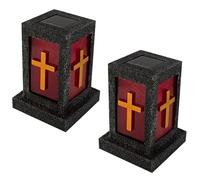 2x LED Solar Grave Light Cross IN Stone - Look Grave Lamp Grave Decorations