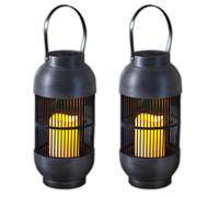 2x LED Solar Lantern with LED Candle Flickering Weatherproof Hanging Lamp