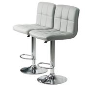 2x Light Grey Faux Leather Swivel Chairs Breakfast Bar Stool Chrome Gas Lift Set
