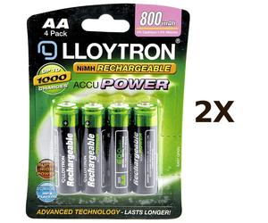 2X Lloytron 800 mAh AccuPower AA Rechargeable Ni-MH Batteries - 4 Pack
