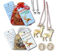 2x Magical Reindeer Food Bags + 2x Charms + 2x Wooden Santa's Lost Button, Wildlife Friendly! Christmas Eve Box Filler - Santa Magic Dust, Xmas Tradition tree decorations, Rudolph (Red and White)