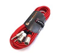 2x Male XLR to 6.35mm 1/4" Stereo TRS Jack Cable Twin Lead (Red, 5m)