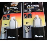 2x MASTER LOCK EXCELL M115EURDLF padlocks. 4 key. 48mm wide body.8mm dia shackle
