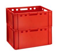 BURI Meat Crates (2) - E3 Red Euro Box, Food Safe, Robust, Stackable, HDPE Plastic, 60 x 40 x 30 cm, 3 kg Tare Weight, Butcher Crate, Box for Storage and Transport