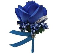 2x Men Wedding Boutonniere Buttonholes Silver Color White Gray Artificial Flower Brooch Pins for Groom Prom Party Suit Decoration- Saphire