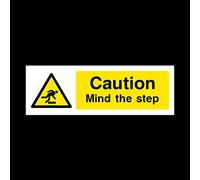 2x Mind the step Sign 150mm x 50mm - Self Adhesive Sticker (WG11)