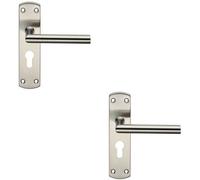 2X Mitred Lever Door Handle On Euro Lock Backplate 172 X 44mm Satin Steel