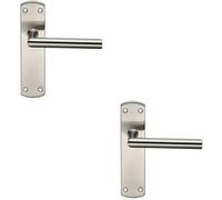 2x Mitred Lever Door Handle on Latch Backplate 172 x 44mm Satin Steel