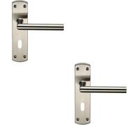 2X Mitred Lever Door Handle On Lock Backplate 172 X 44mm Satin Stainless Steel