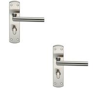 2x Mitred Lever on Bathroom Backplate Door Handle Thumbturn Lock Satin Steel