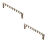 2x Mitred Round Bar Pull Handle 138 x 10mm 128mm Fixing Centres Satin Steel