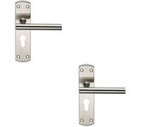 Loops 2x Mitred T Bar Lever Door Handle on Euro Lock Backplate 172 x 44mm Satin Steel in Metallics Loops Metallics