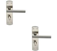 2x Mitred T Bar Lever on Bathroom Backplate Handle Thumbturn Lock Satin Steel