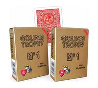 2x Modiano Golden Trophy Red 100% Plastic Poker Cards Decks Set