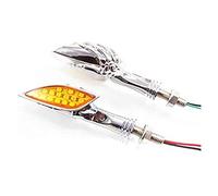 2x Motorcycle LED Skull Hand Turn Signal Light Indicator For Yamaha Harley Electra Glide Softail Hond-a Kawasaki Suzuk-i (Chrome & Amber Lens)