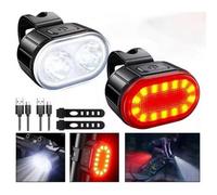 2X Mountain Bike Lights Usb Rechargeable Bicycle Led Torch Front Rear + Lamp Set