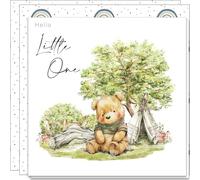 2x New Baby Card "Welcome Little One" with Bear and Teepee on the Front made from Recycled Card (Double Set)