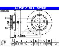 ATE Brake Disc 24.0312-0188.1 for Opel Astra J 1.4 – 1 pc