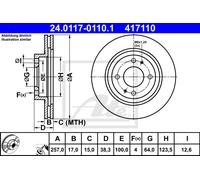 ATE Brake Disc 24.0117-0110.1 Vented - 2x for Peugeot Citroën Mitsubishi