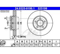 ATE Brake Disc 24.0325-0199.1 for Ford C‑MAX (2010-2019) & Focus (2010-2020)