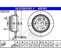 ATE Brake disc 24.0109-0161.1 282,0 9,0 5 114,3 solid Coated HONDA: Accord 7 Tourer, Stepwgn III, Stepwgn IV