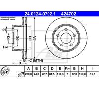 ATE Brake Disc 24.0124-0702.1 - Vented for Jeep Cherokee/Wrangler