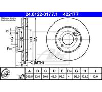 2x Brake disc Vented 24.0122-0177.1 ATE for ROVER MG
