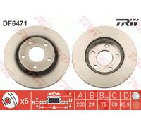 Genuine TRW Vented Painted Brake Discs - Part Number DF6471